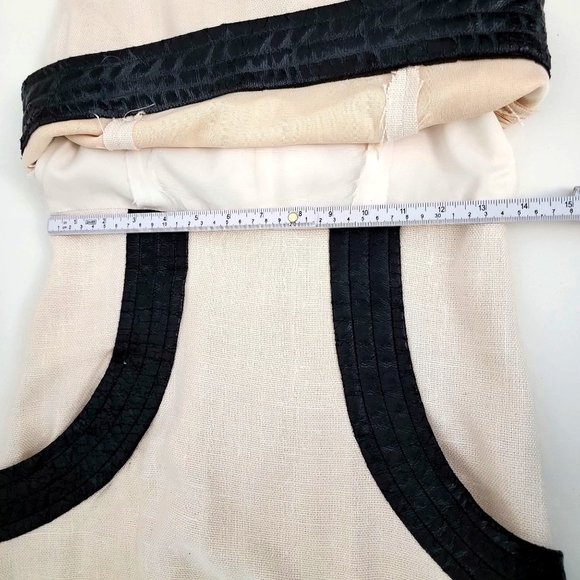 Pab Ltd RARE 60s Cream Black Faux Leather Accented Button Back Dress Size Small - Picture 11 of 12